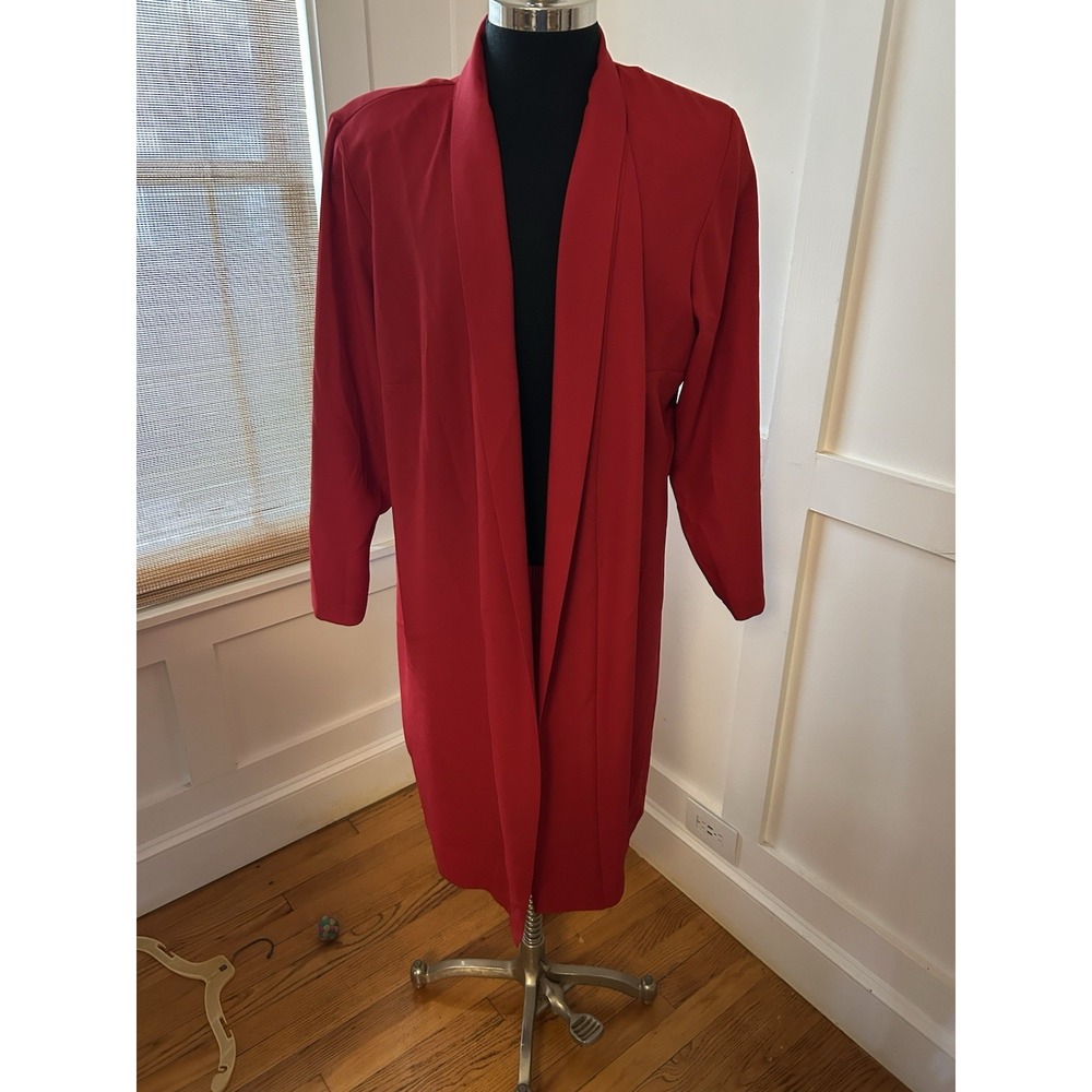 Vtg Deep Red Positive Influence Cardigan Duster Shawl Collar Plus Sz 22 Women's